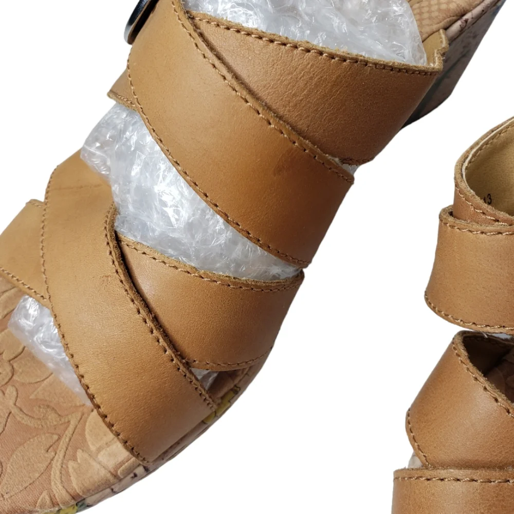 Cottagecore Sandals 7 Cush Painted Floral Strappy Wedge Mule BOC BORN Concepts